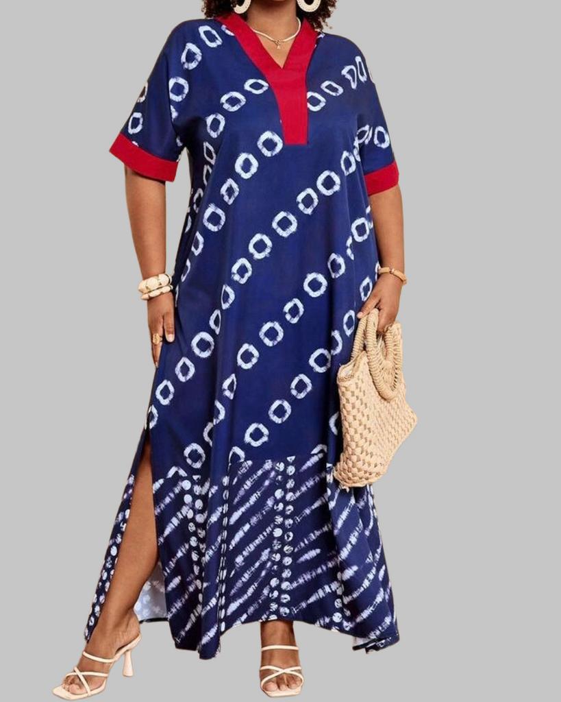 Maxi Jurk met Afrikaanse Print en Rode Details (46-54), Verzenden, Nieuw, Blauw, Jurk