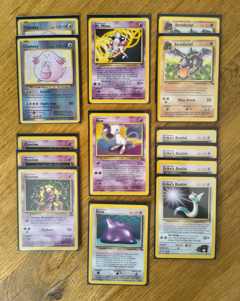 Pokemon deck: Base-Gym Aerodactyl/Erika's Dratini, Ophalen of Verzenden, Zo goed als nieuw, Foil