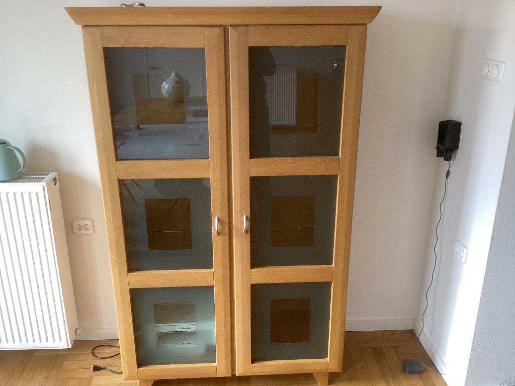 Vitrinekast eiken., Ophalen, Eikenhout, 50 tot 100 cm, Zo goed als nieuw