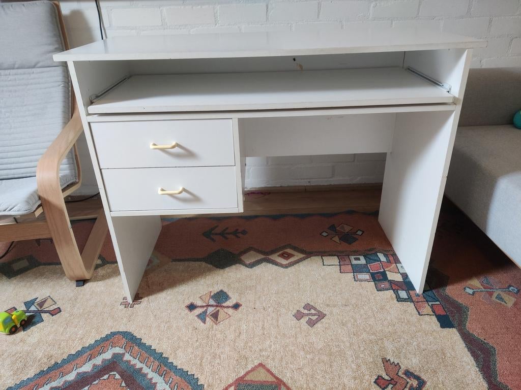 Witte computer tafel met lades, Ophalen, Gebruikt