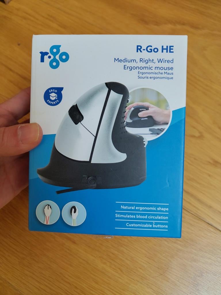 Nieuwe ergonomische verticale muis in verpakking R-go HE, Rechtshandig, Muis, Ergonomisch, Nieuw