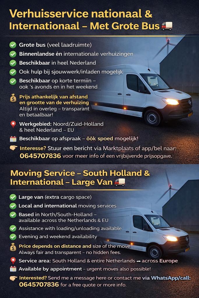 Verhuizen / Transport / Amsterdam / Den haag / Rotterdam, Diensten en Vakmensen, Verhuizers en Opslag, Verhuizen binnen Nederland