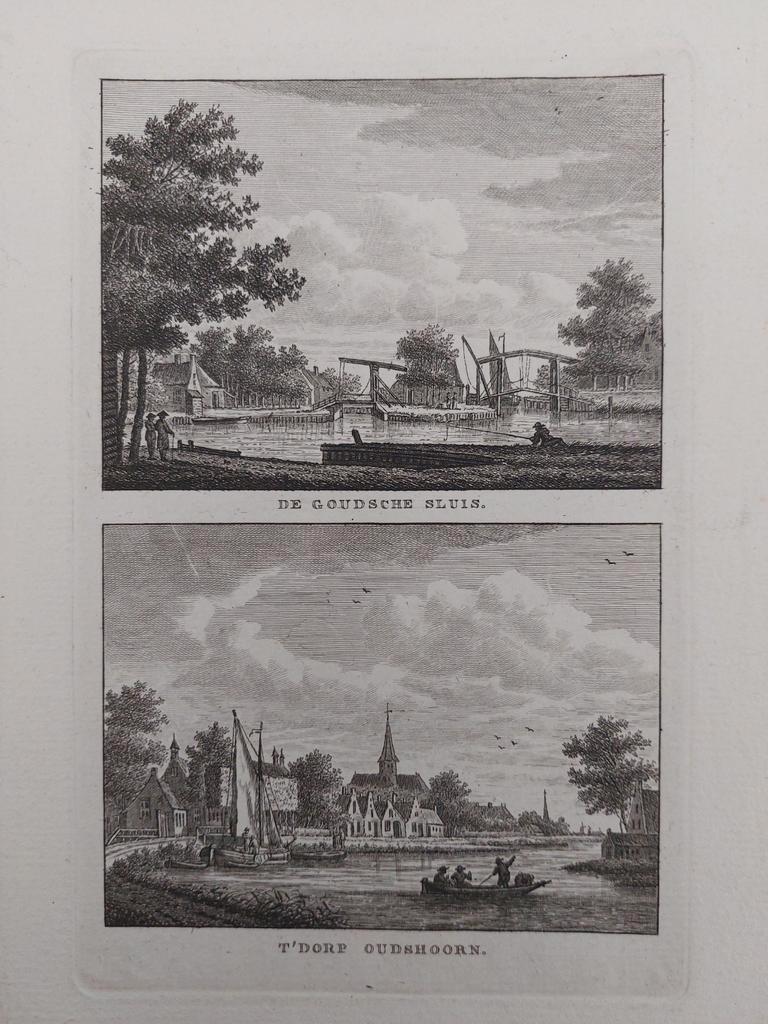 124-125 Goudsche Sluis en Dorp Oudshoorn Gravure J. Bulthuis, Ophalen of Verzenden
