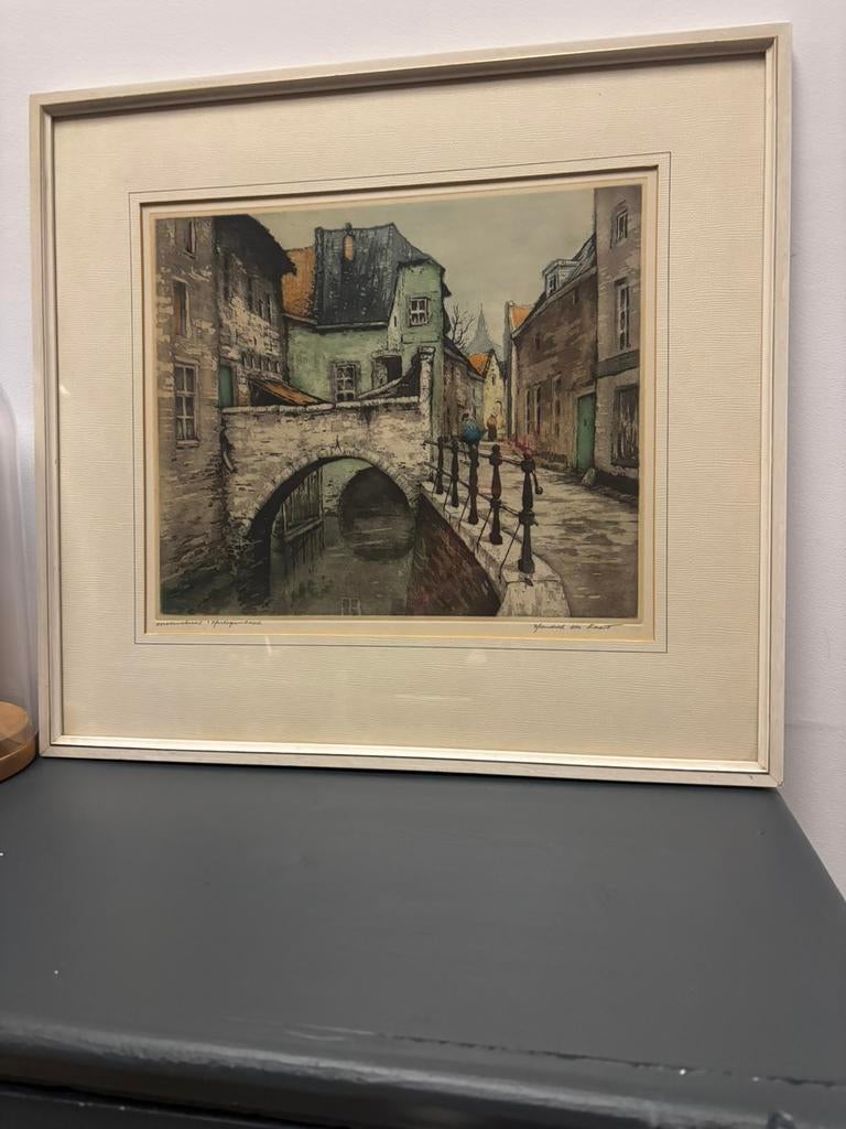 Hendrik de Laat ets Molenstraat ‘s-Hertogenbosch ingelijst, Ophalen of Verzenden