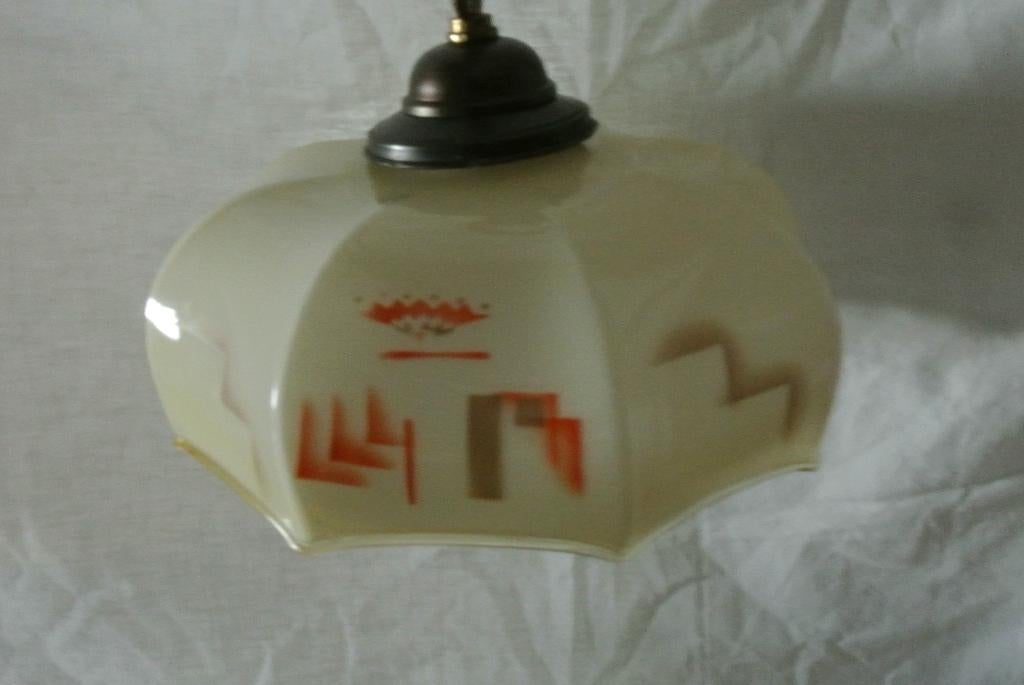 Vintage hanglamp opaline glas, Huis en Inrichting, Lampen | Hanglampen, Ophalen of Verzenden, Glas, Minder dan 50 cm
