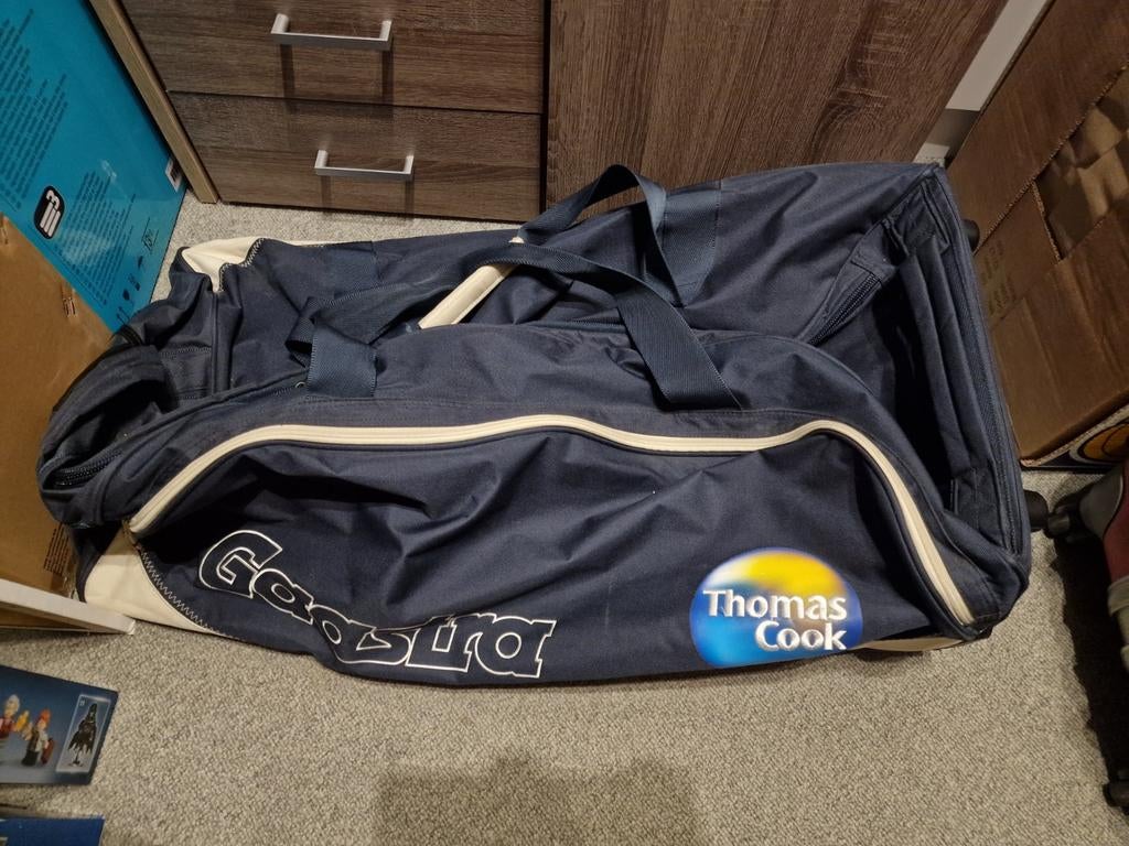 Grote Donkerblauwe Reistas met Wieltjes, Ophalen, 40 tot 60 cm, Gebruikt, Blauw