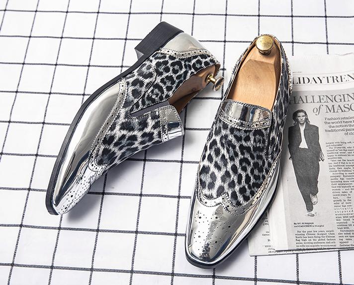 Zilveren heren schoenen luipaardpatroon loafers lakschoenen, Verzenden, Nieuw, Overige kleuren, Loafers