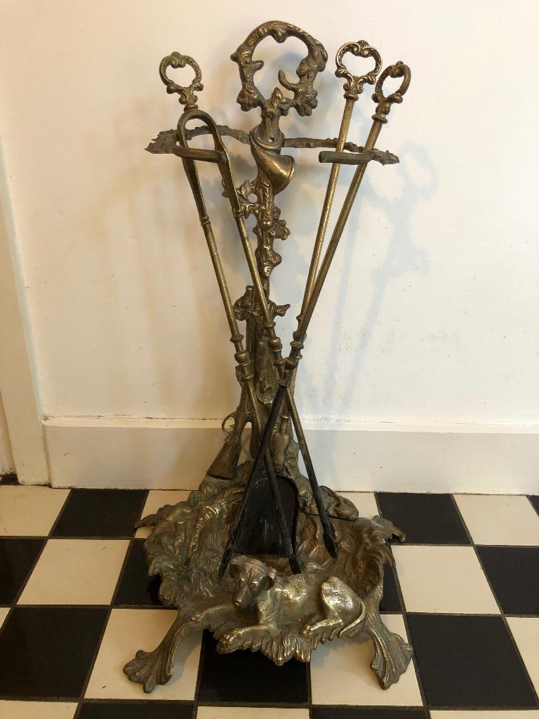 Antiek haardstel messing / koper, Ophalen of Verzenden, Koper