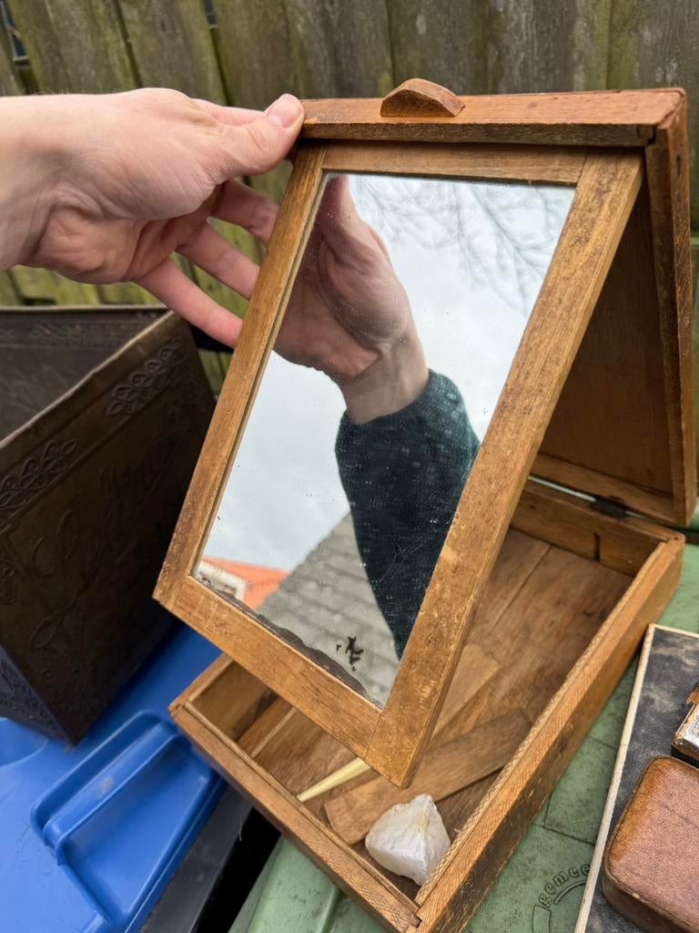 Vintage retro make up doosje hout, Antiek en Kunst, Ophalen of Verzenden