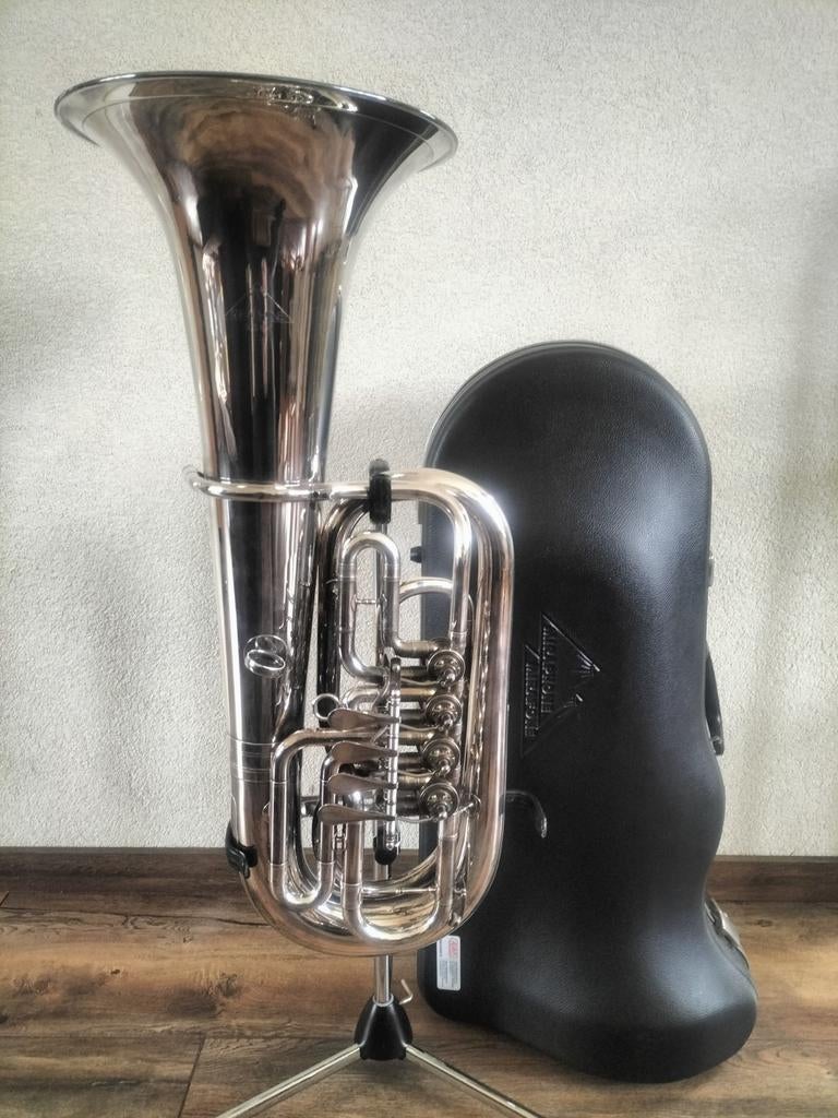 Miraphone Bariton 4 Rotor Ventielen Verzilverd - Z.G.A.N., Ophalen, Zo goed als nieuw, Euphonium of Tenortuba, Met koffer of draagtas