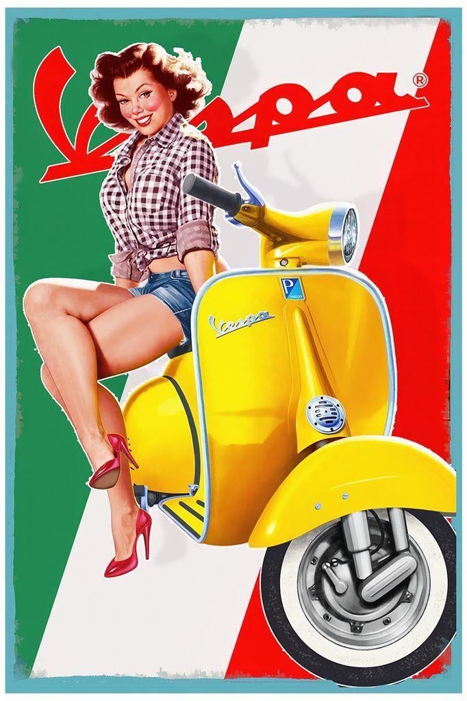 Retro VESPA Scooter Pin Up Poster, Ophalen of Verzenden, Nieuw, A1 t/m A3, Film en Tv