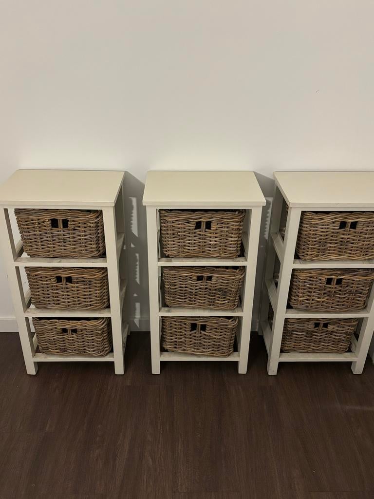 Set van 3 rieten ladekasten met 3 manden per kast, Ophalen of Verzenden, Gebruikt