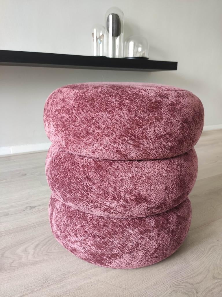 Poef met opbergruimte bordeaux rood bijzettafeltje, Ophalen of Verzenden, Nieuw, Rond, Minder dan 50 cm