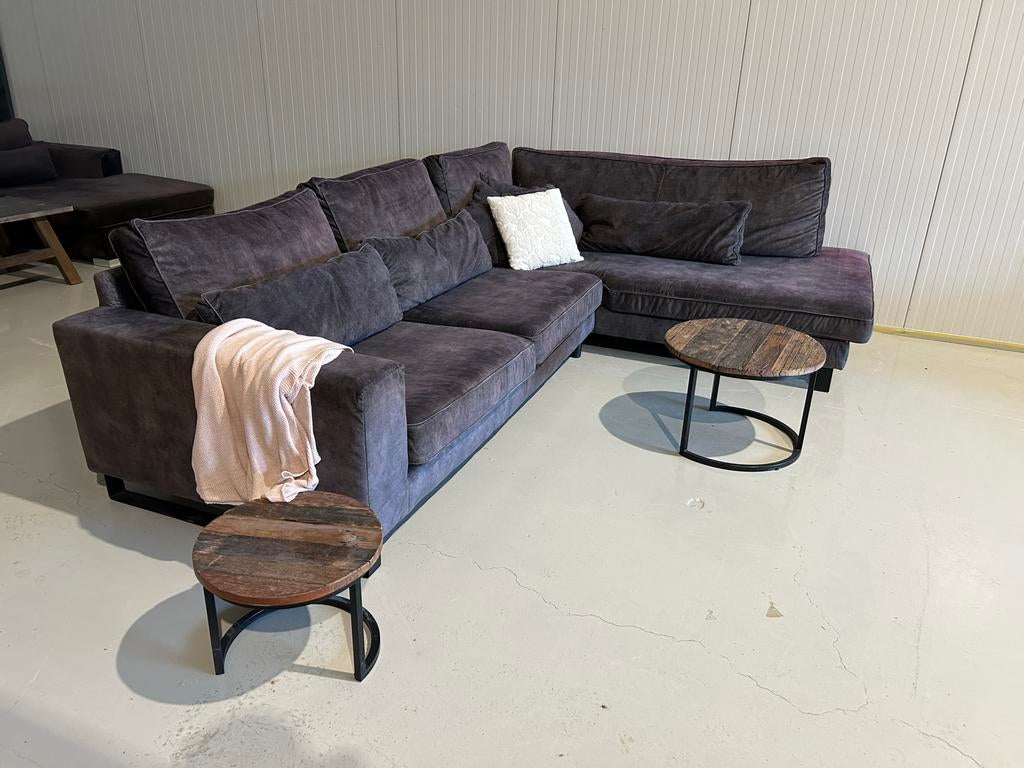 Zwarte velvet hoekbank - perfecte staat, uitwasbare kussens