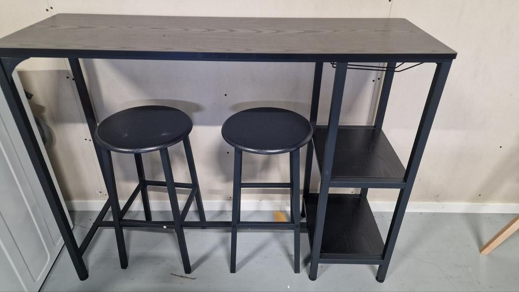 Barkrukken met bartafel - zo goed als nieuw, Huis en Inrichting, Barkrukken, Zo goed als nieuw, 90 cm of meer, Hout, Metaal, 2 krukken