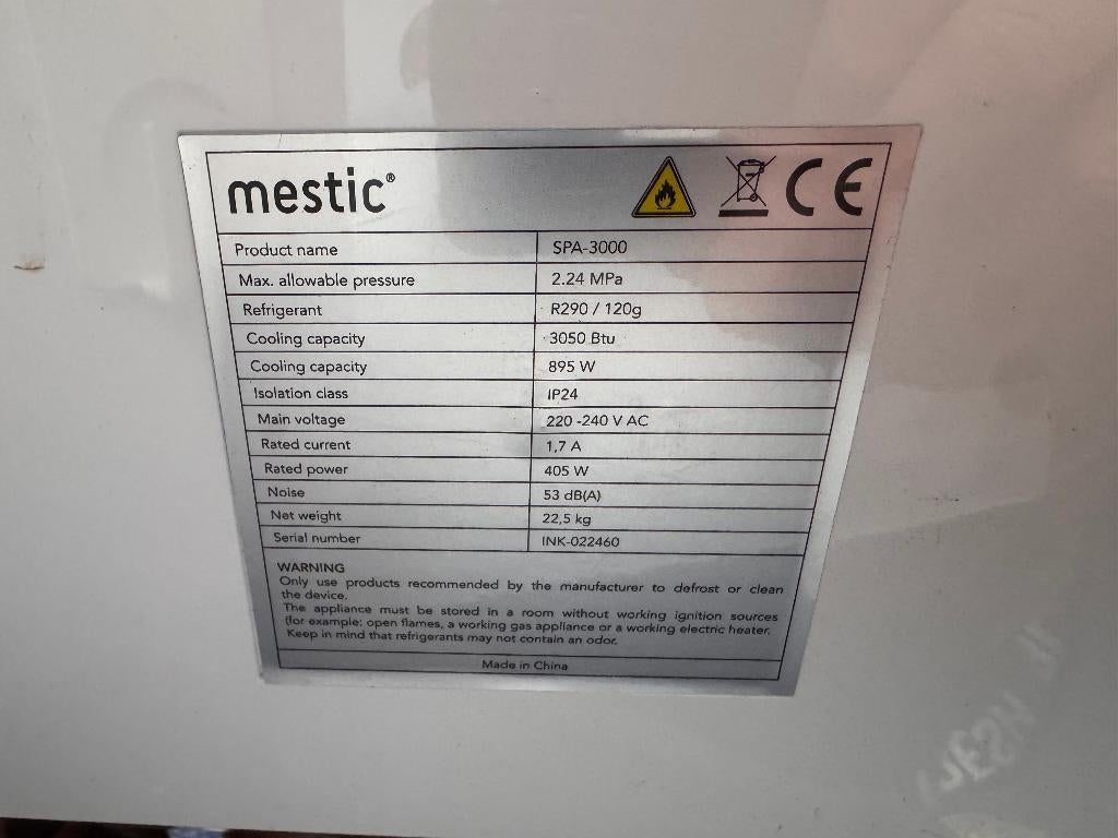 Mestic SPA 3000 mobiele splitairco, Ophalen of Verzenden, Zo goed als nieuw