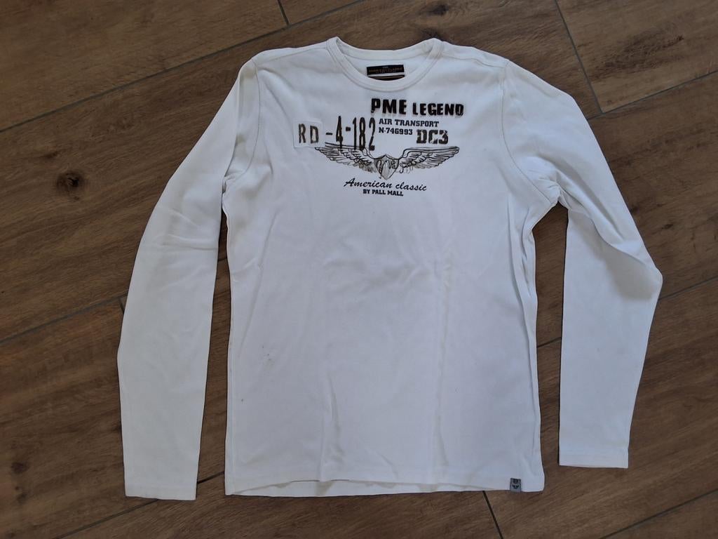 2 T-shirts: G-Star & PME Legend (korte en lange mouw), Ophalen of Verzenden, Gedragen, Maat 46 (S) of kleiner, Wit