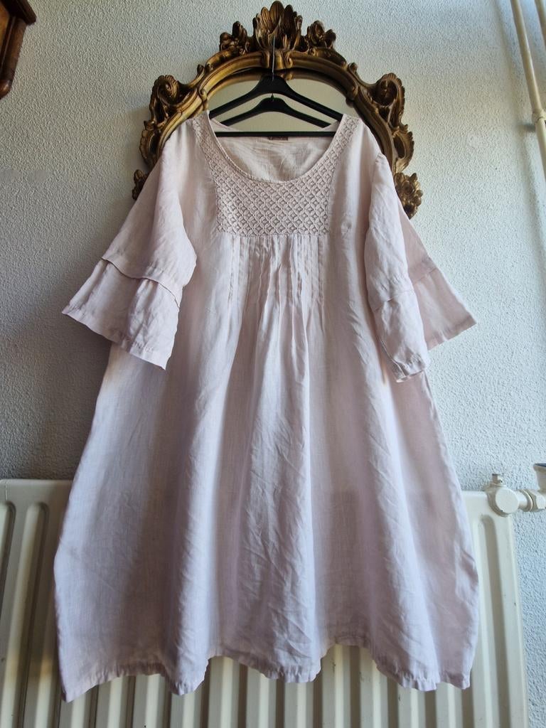 Keroszyn poeder roze linnen ballon jurk tuniek wijde mouwen, Jurk, Ophalen of Verzenden, Zo goed als nieuw, Keroszyn