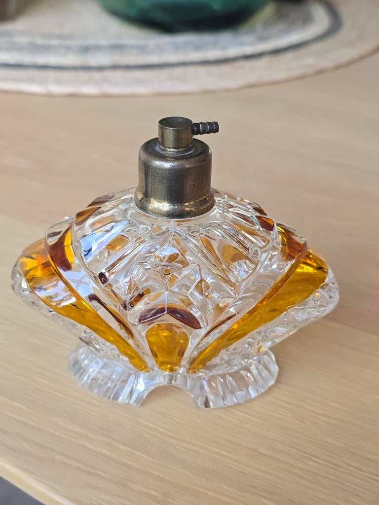 Art Deco Stijl Amberkleur Parfum Toiletset Boudoir Bleikrist, Antiek en Kunst, Antiek | Glas en Kristal, Ophalen of Verzenden