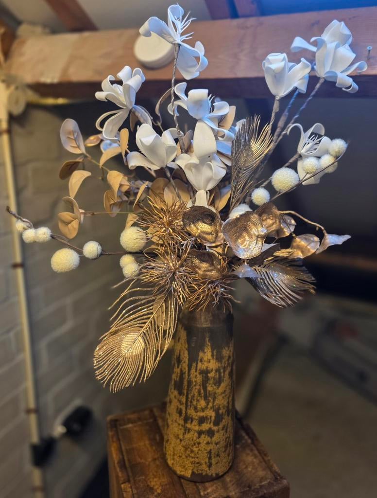 Bloemstuk met vaas (kunstbloemen), Ophalen of Verzenden