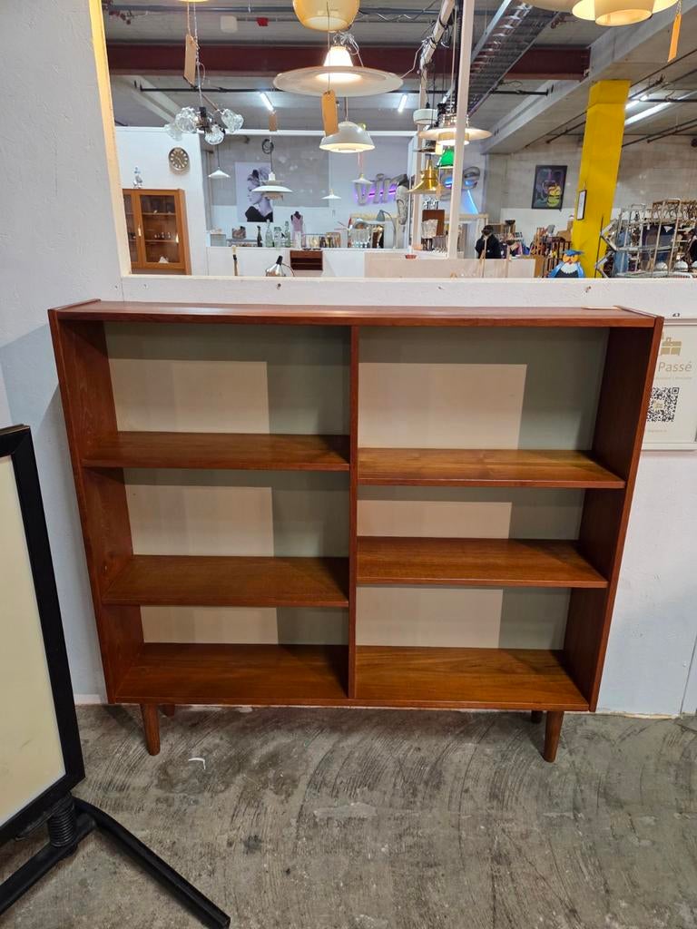 Vintage Mid-Century open boekenkast kast teak, Ophalen, Gebruikt, 100 tot 150 cm, 100 tot 150 cm