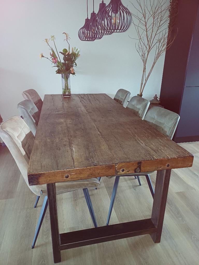 Houten eettafel, Huis en Inrichting, Tafels | Eettafels, Gebruikt, 200 cm of meer, 50 tot 100 cm, Vijf personen of meer