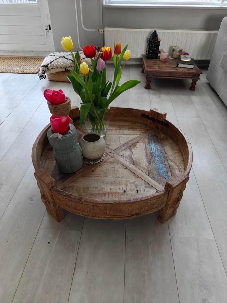 Originele Indiase Chakki Tafel - Ø 76 cm, Ophalen, Gebruikt, 50 tot 100 cm, 50 tot 100 cm