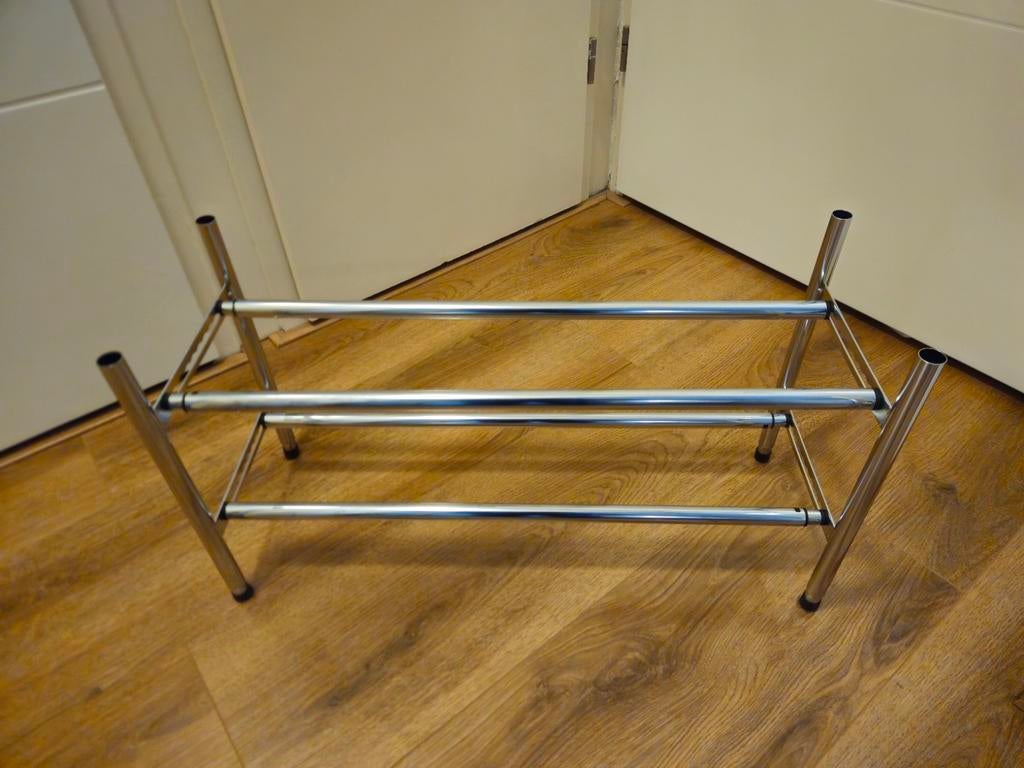 Staal chrome schoenenrek 2 laags uitschuifbaar 63cm - 115cm, Ophalen, Zo goed als nieuw