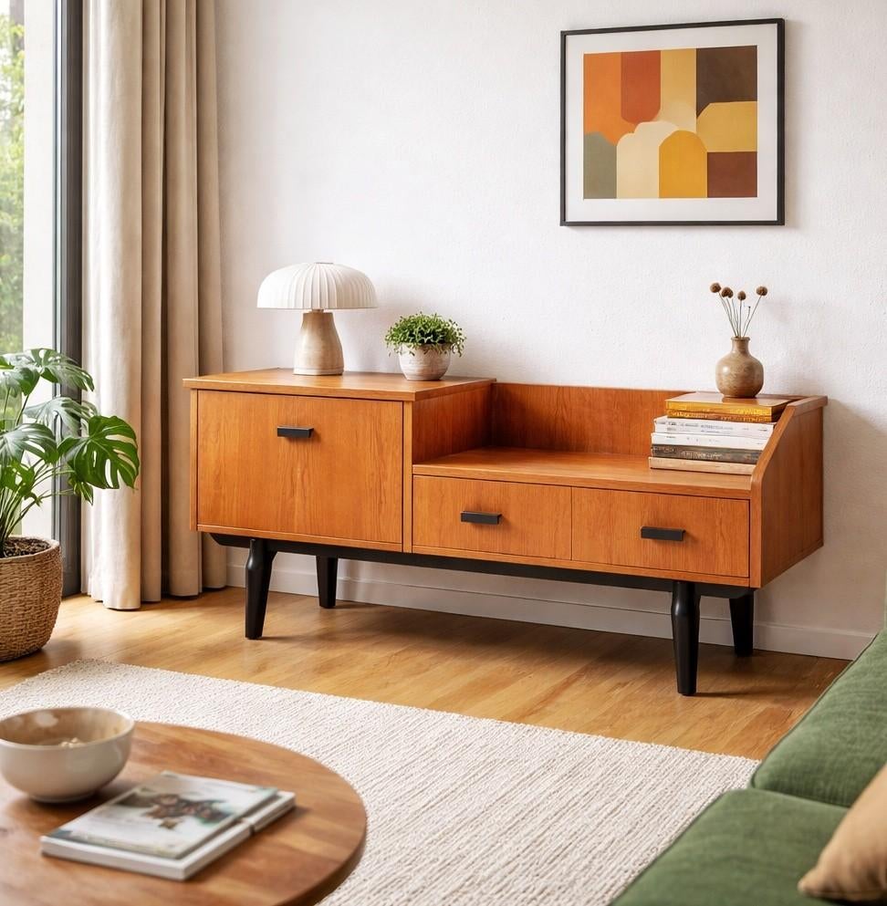 Prachtige vintage teakhouten lowboard / platenkast, Ophalen, Zo goed als nieuw, Midcentury