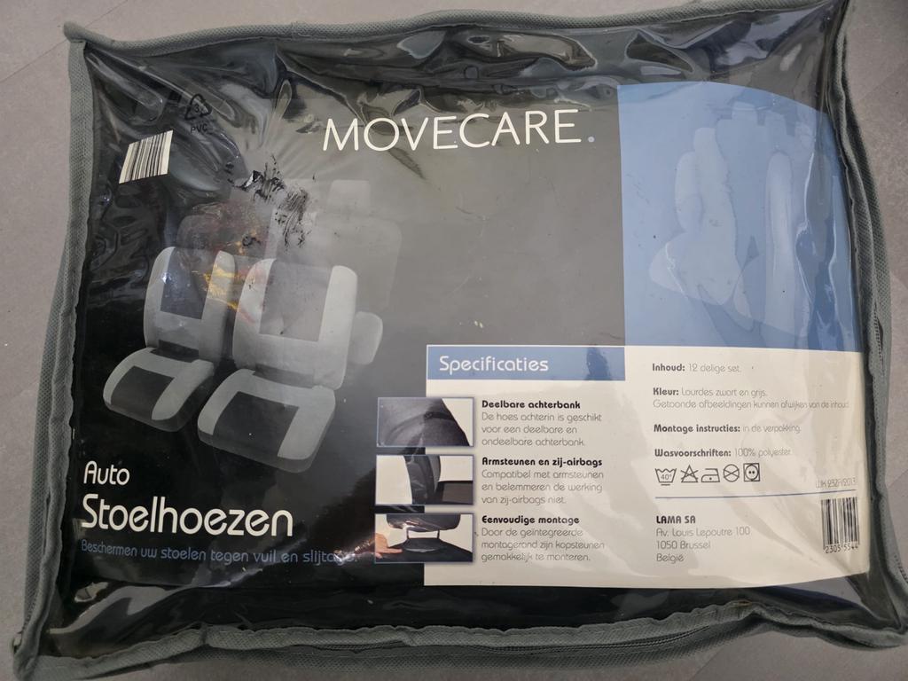 Nieuwe Movecare Auto Stoelhoezen - Zwart/Grijs (12-delig), Ophalen, Nieuw