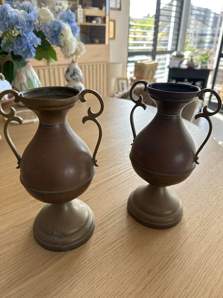 2 Koperen Zinken Vazen  Vintage Decoratie, Ophalen of Verzenden
