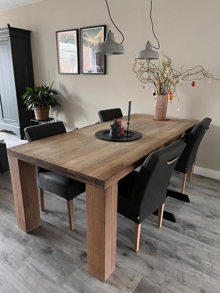 Massieve eiken houten tafel 220x100, Ophalen, Gebruikt, 100 tot 150 cm, Eikenhout