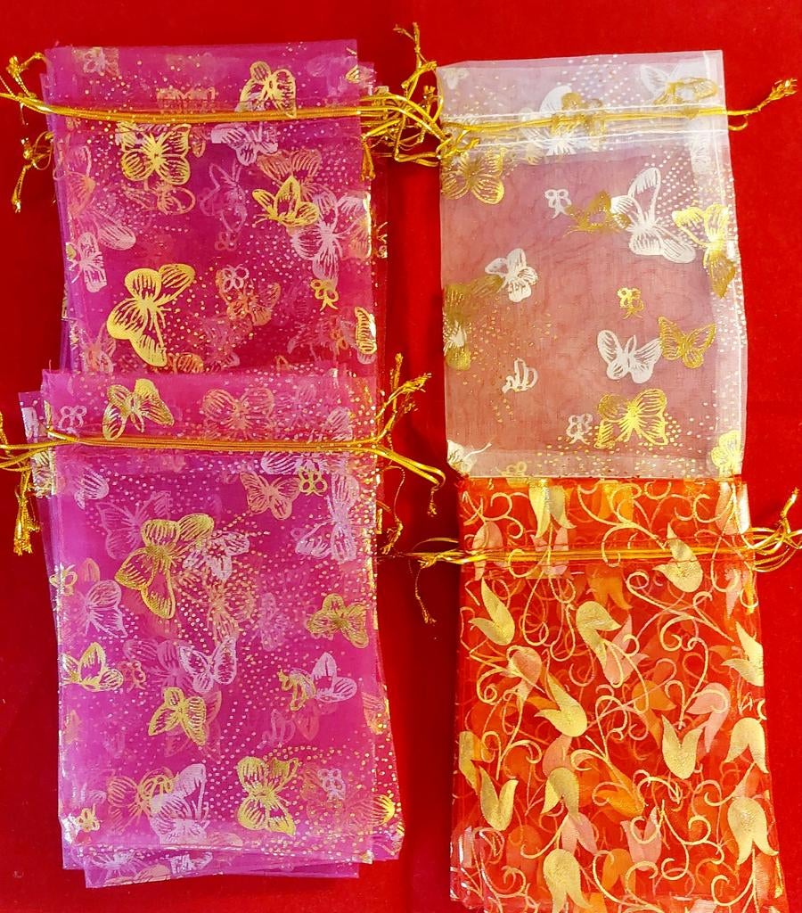 20 Organza Zakjes 16x11cm - Roze, Rood, Wit met Goudprint, Ophalen of Verzenden, Nieuw, Versiering, Geboorte of Huwelijk