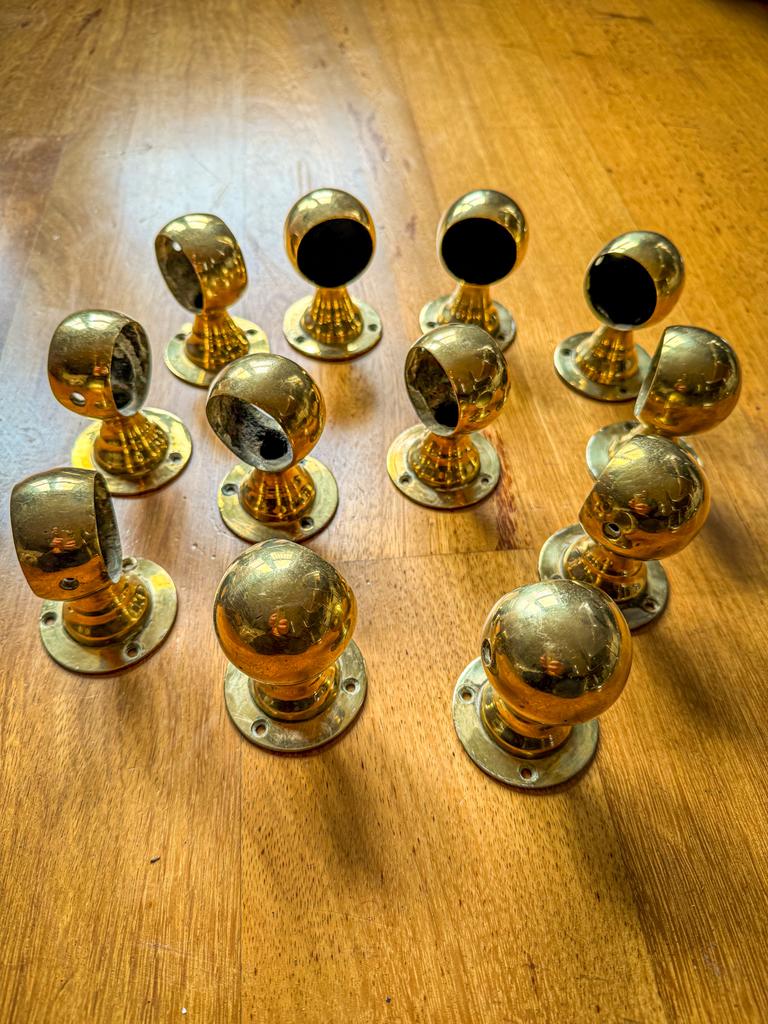 Koperen leuning of gordijnroede houders, set van 12, Ophalen of Verzenden, Gebruikt