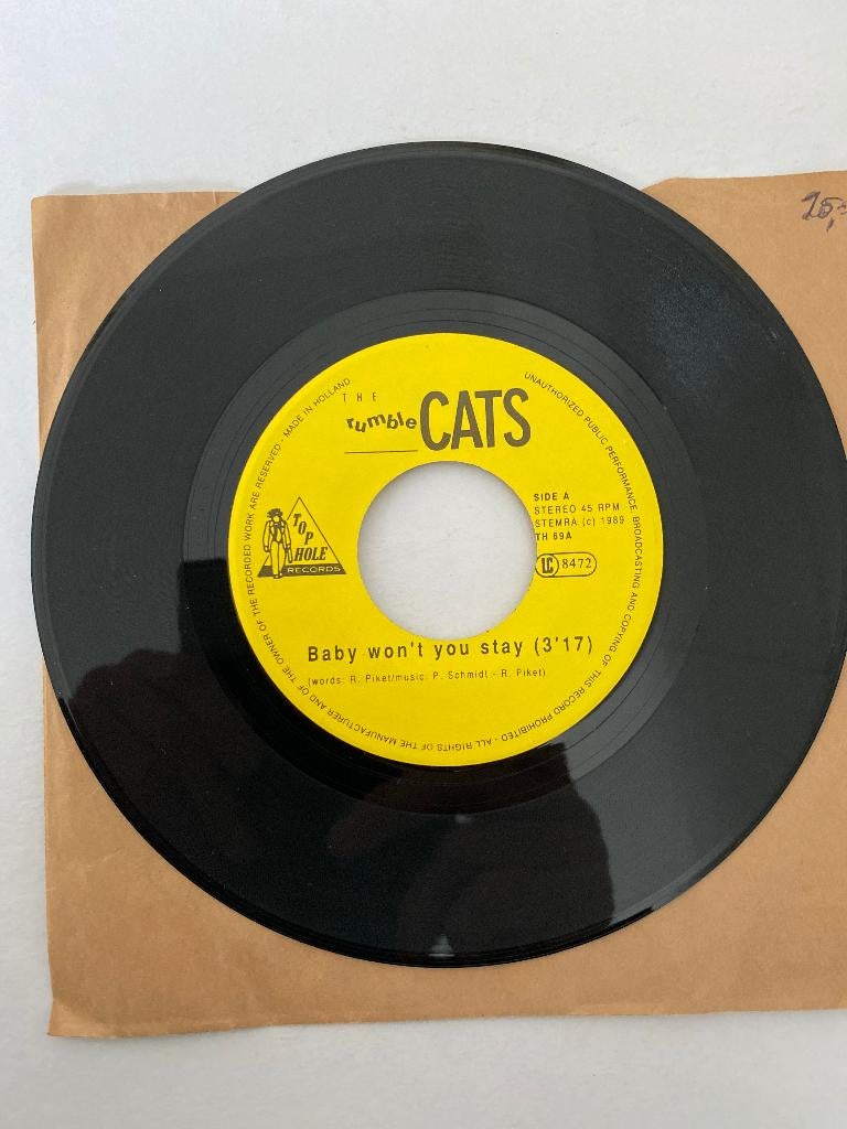 Rumble Cats – Baby Won't You Stay(1989) 	Rockabilly, Cd's en Dvd's, Vinyl Singles, 7 inch, Single, Ophalen of Verzenden, Zo goed als nieuw