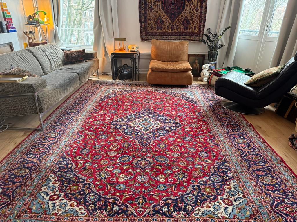 Handgeknoopt Vintage Perzisch Tabriz tapijt –  365 x 249 cm, Info@bababoho.com, Ophalen of Verzenden, Zo goed als nieuw, 200 cm of meer