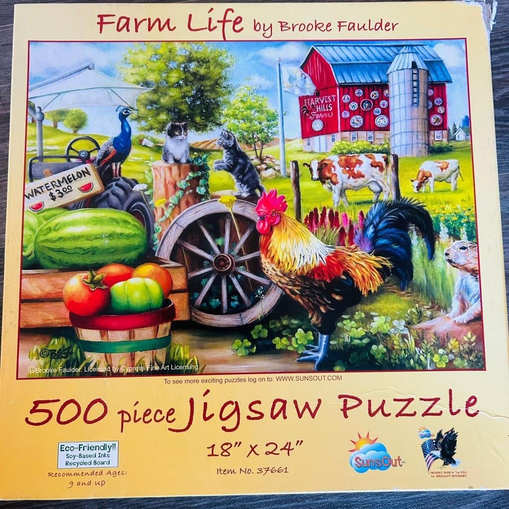 Puzzel 500 stukjes Farm life SunSout, Ophalen of Verzenden, 500 t/m 1500 stukjes, Zo goed als nieuw, Legpuzzel