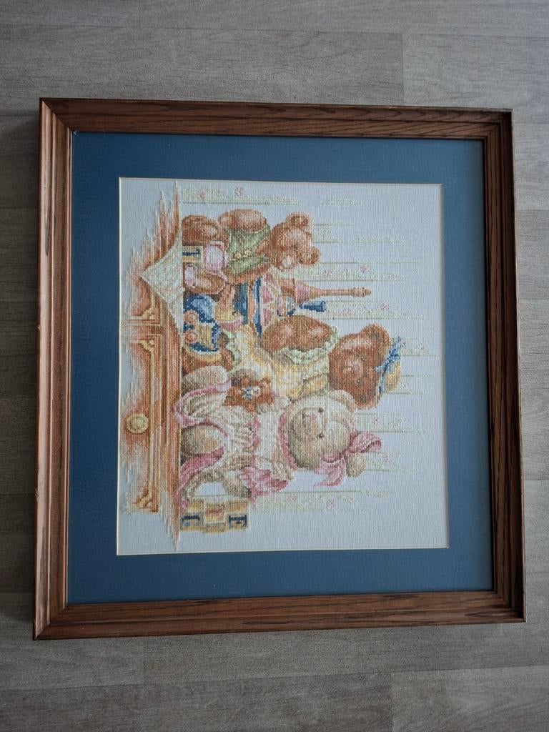 Geborduurd Berenschilderij 50x55cm, Ophalen of Verzenden, Zo goed als nieuw, Handborduren, Overige typen