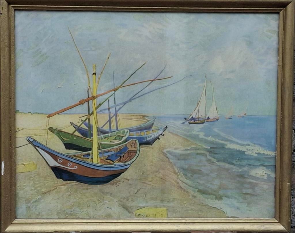 Vincent van Gogh, Barques de pêche aux Saintes Maries.Ca'30., Antiek en Kunst, Kunst | Schilderijen | Klassiek, Ophalen