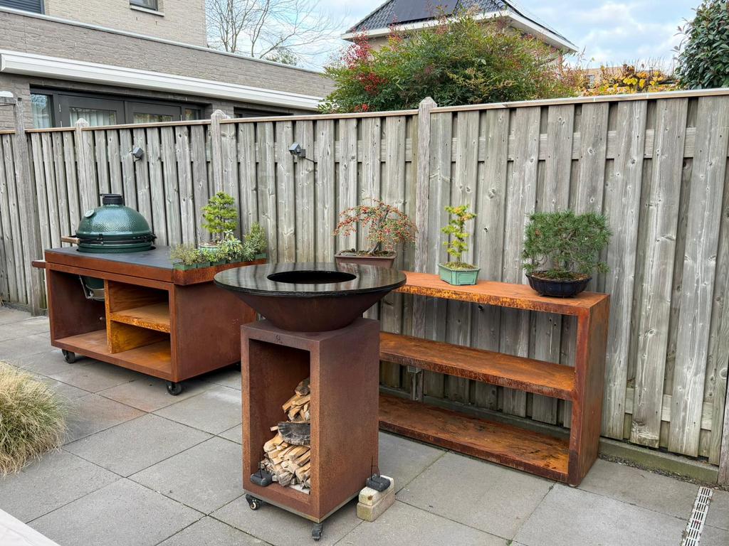 Cortenstaal houtopslag kasten op maat scherpe prijzen, Tuin en Terras, Bloembakken en Plantenbakken, Zo goed als nieuw, Metaal