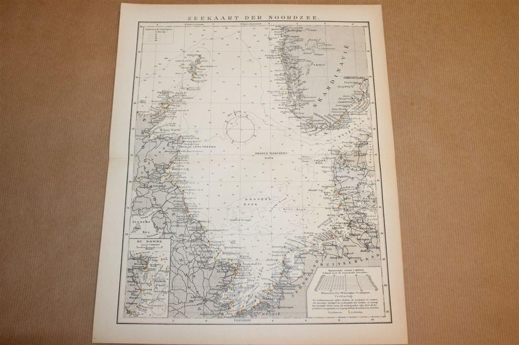 Antieke Zeekaart van de Noordzee - Circa 1900, Gelezen, Ophalen of Verzenden, Landkaart, 1800 tot 2000