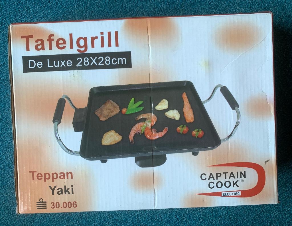 Captain Cook elektrische Tafelgrill 28x28cm bakplaat, Witgoed en Apparatuur, Ophalen of Verzenden, Zo goed als nieuw, Tafelgrill