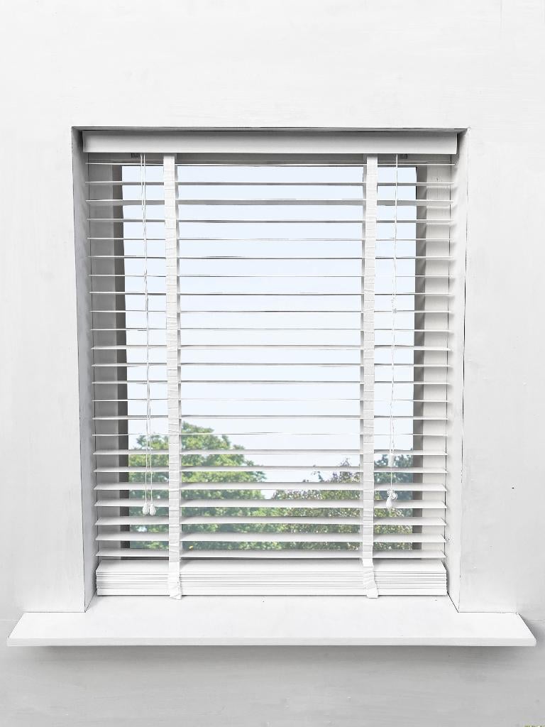 Houten Jaloezie 50mm lamellen 220x250cm wit met ladderband., -, 200 cm of meer, Wit, -