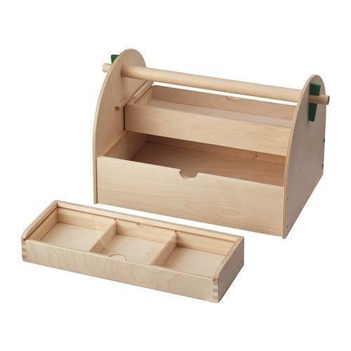 IKEA LUSTIGT Houten Opbergkist met handvat, 3 compartimenten, Gebruikt, Ophalen of Verzenden, Minder dan 50 cm, Minder dan 50 cm