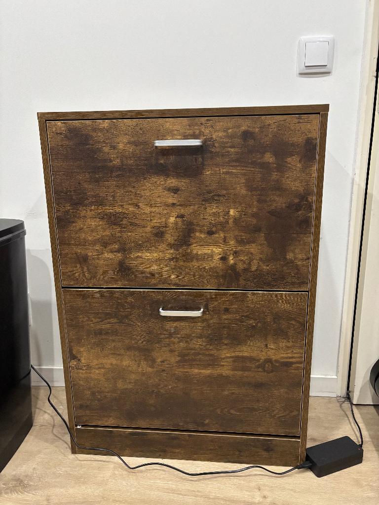 Shoe cabinet - shoe rack - 2 compartments - vintage brown, Ophalen, Gebruikt, 1 of 2 laden, Vintage