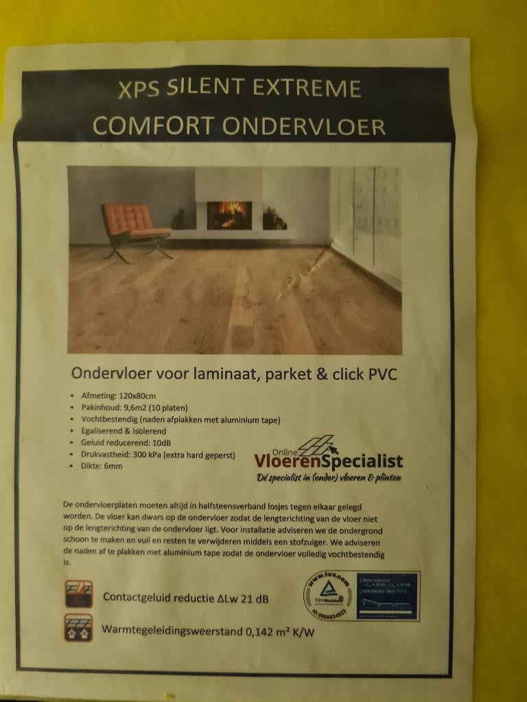 Ondervloer extra geluidsdempend (bieden), Ophalen, Overige materialen, 30 cm of meer, 50 tot 150 cm