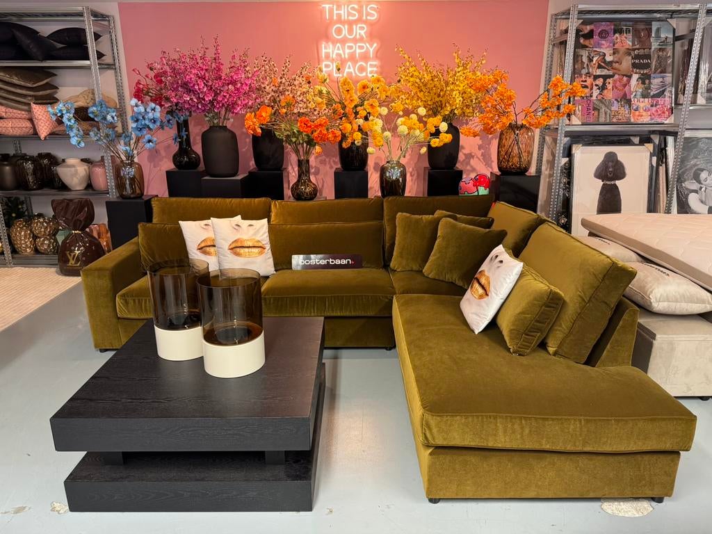 ACTIE Luxe Velvet Hoekbank Pocket 310x250cm Groen Green Moss, Info@oosterbaanwonen.nl, Venus 31 8448CE Heerenveen, Hoekbank, Oosterbaan Wonen