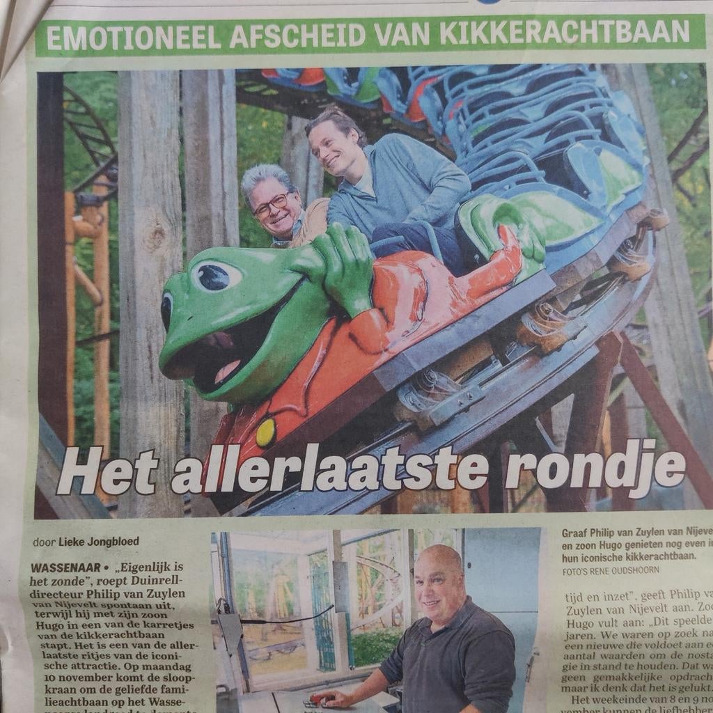 Duinrell - Afscheid van kikkerachtbaan - Krantenartikel, Ophalen of Verzenden, 1980 tot heden, Nederland, Knipsel(s)