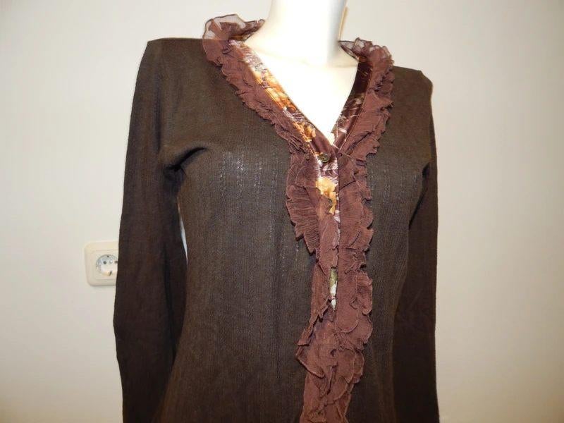 Dolce & Gabbana deels wollen vintage vest zijde ruches L, Kleding | Dames, Dolce & Gabbana, Bruin, Verzenden, Maat 42/44 (L)