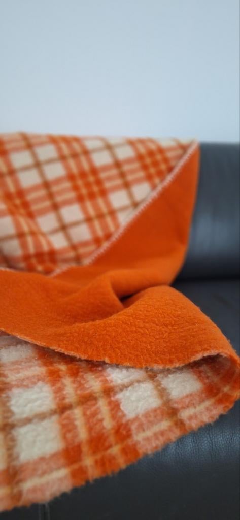 Vintage wollen deken - oranje geblokt, Ophalen of Verzenden, Gebruikt